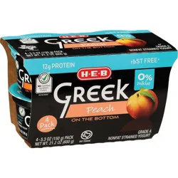H-E-B 12g Protein Nonfat Greek Yogurt - Peach on the Bottom