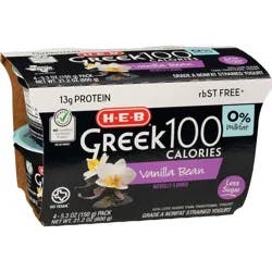 H-E-B 13g Protein Greek 100 Calories Nonfat Yogurt - Vanilla Bean