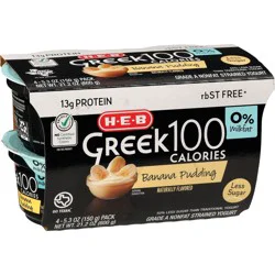 H-E-B 13g Protein Greek 100 Calories Nonfat Yogurt - Banana Pudding