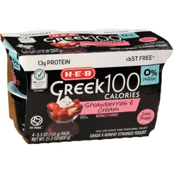 H-E-B 13g Protein Greek 100 Calories Nonfat Yogurt - Strawberries & Cream