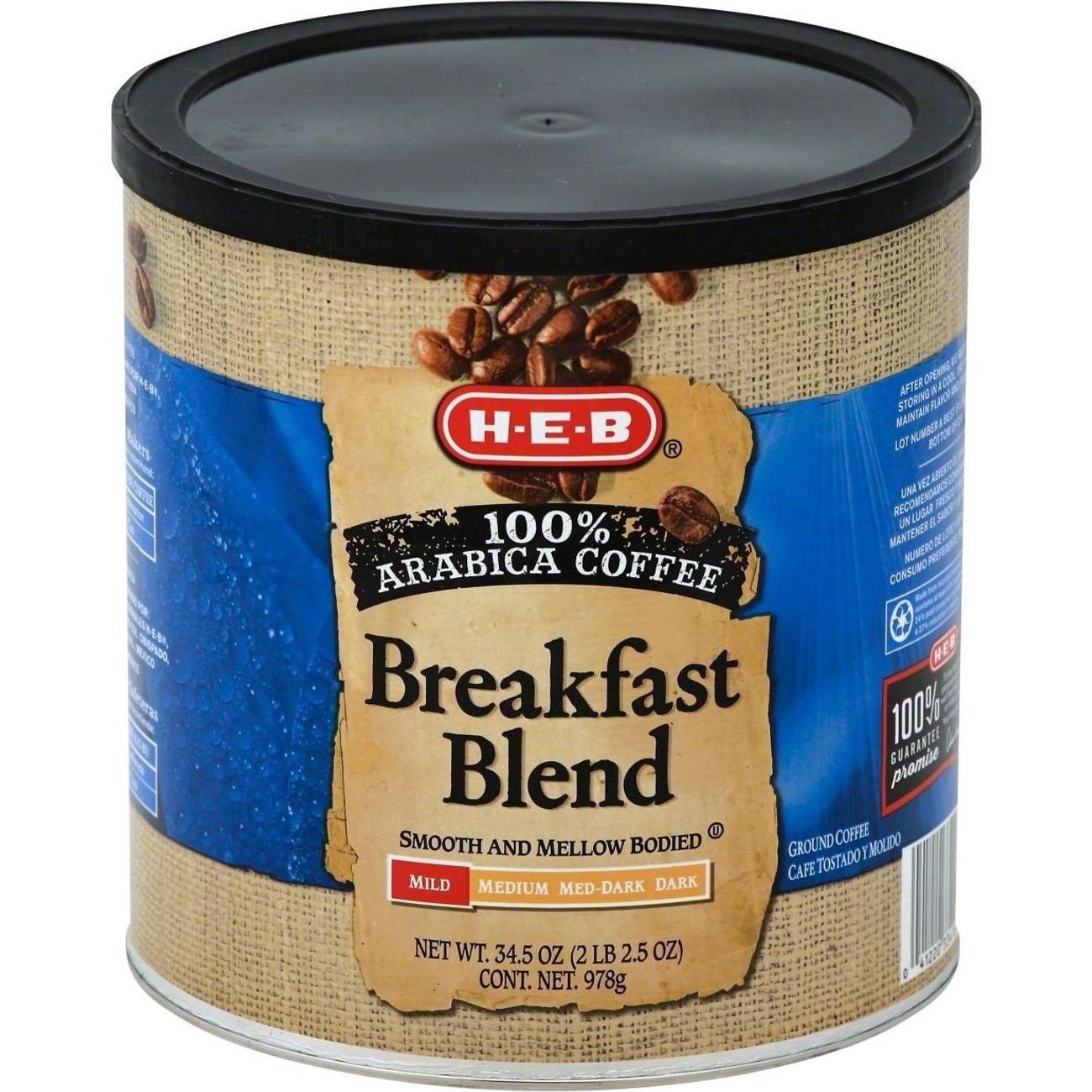 slide 1 of 1, H-E-B Breakfast Blend Mild Roast Ground Coffee, 34.5 oz