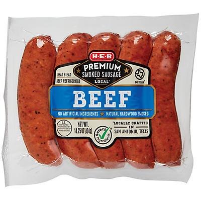 slide 1 of 1, H-E-B Select Ingredients Beef Smoked Sausage, 5 ct