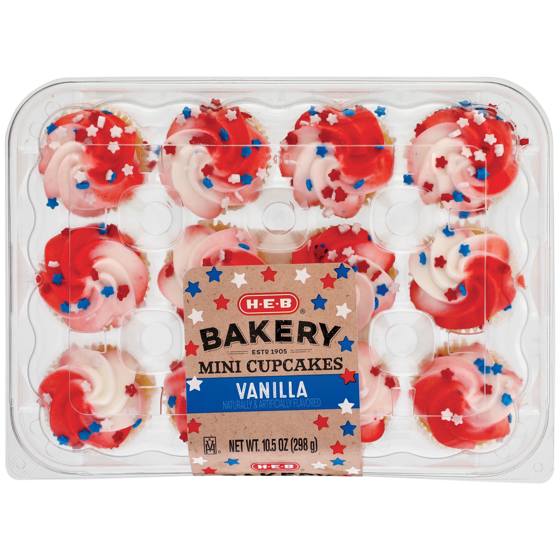 slide 1 of 1, H-E-B Bakery Patriotic Mini Vanilla Cupcakes, 12 ct
