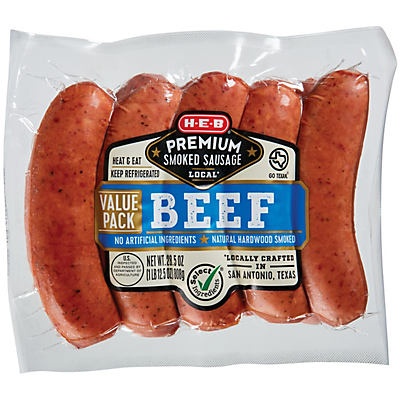 slide 1 of 1, H-E-B Beef Smoked Sausage, Value Pack, 28.5 oz