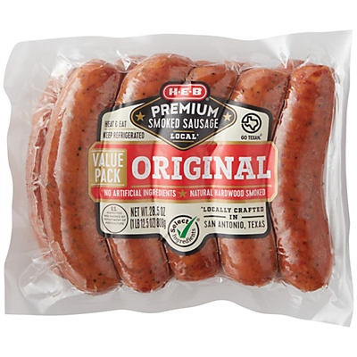 slide 1 of 1, H-E-B Select Ingredients Original Smoked Sausage, Value Pack , 10 ct