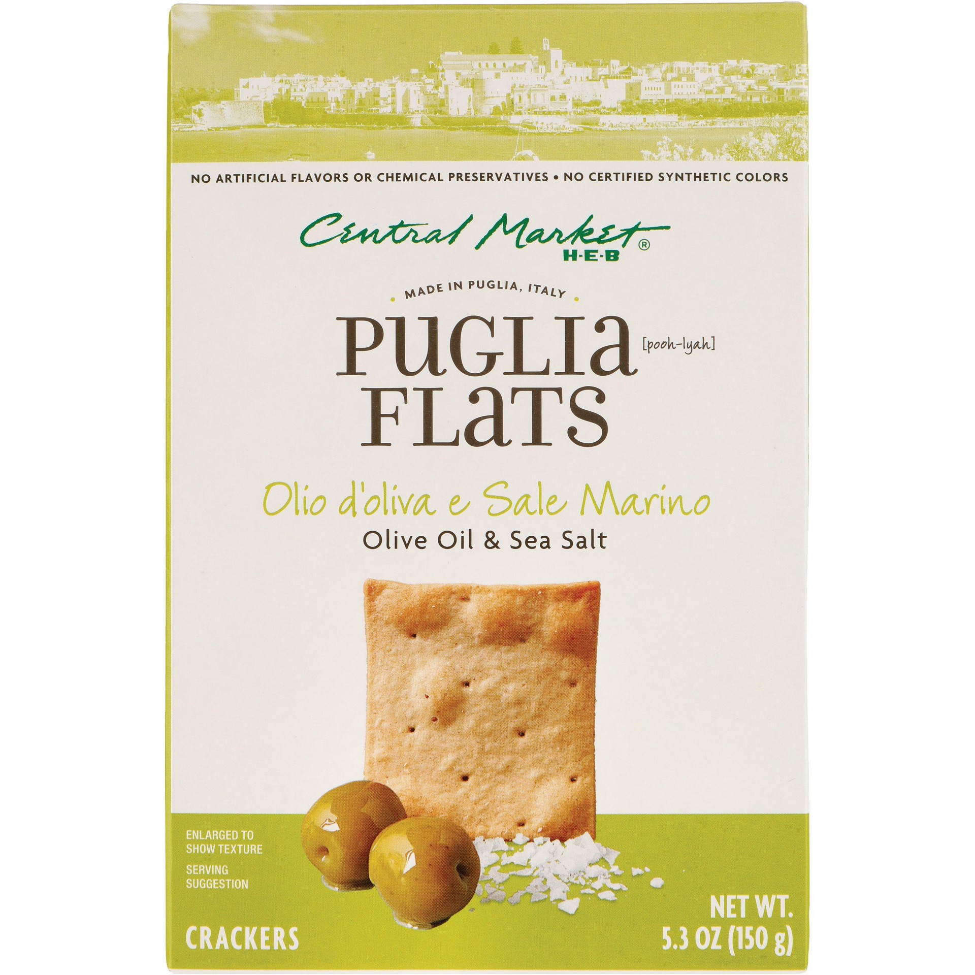 slide 1 of 1, Central Market Puglia Flats Crackers - Olive Oil & Sea Salt, 5.3 oz
