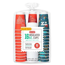 H-E-B Insulated 16 oz Disposable Coffee Cups with Snap-On Lids - Value Pack