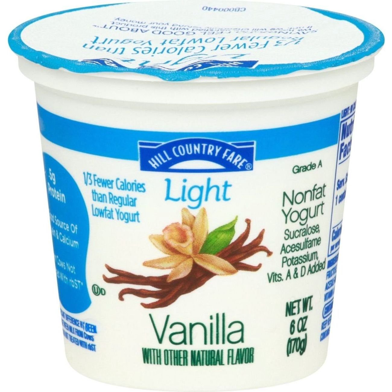 slide 1 of 1, Hill Country Fare Light Nonfat Yogurt - Vanilla, 6 oz