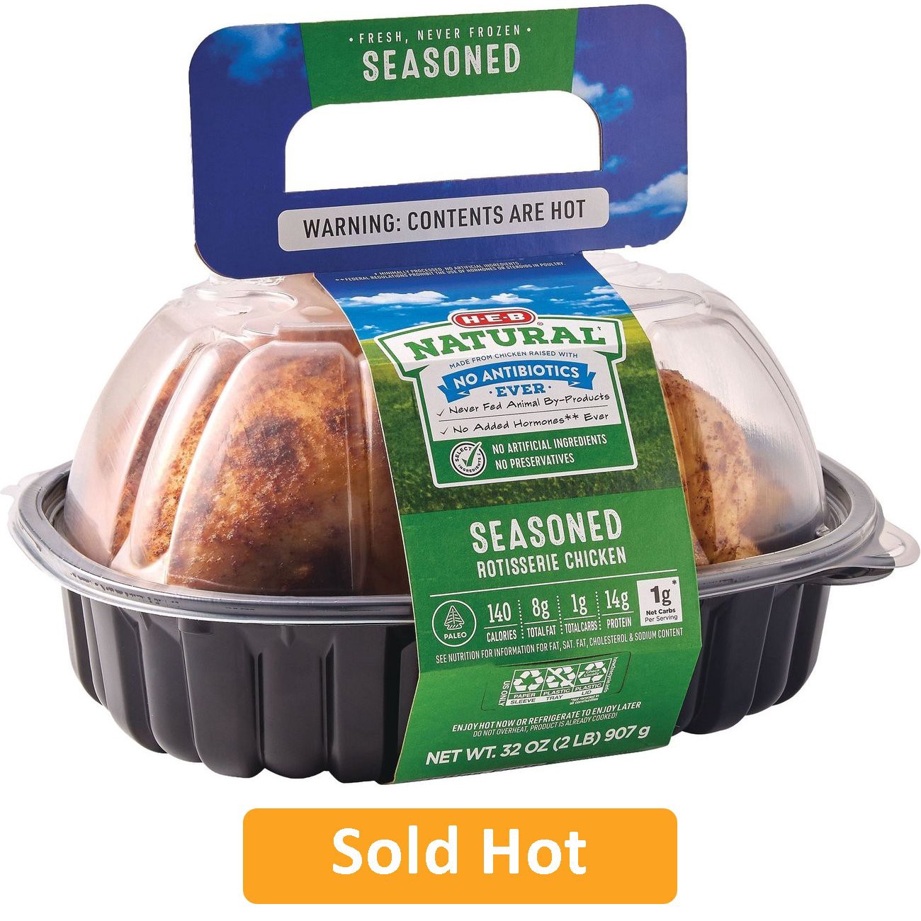 slide 1 of 1, H-E-B Natural Rotisserie Chicken - Seasoned, 2 lb