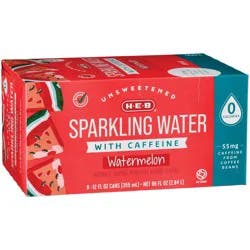 H-E-B Unsweetened Caffeinated Sparkling Water 8 pk Cans - Watermelon