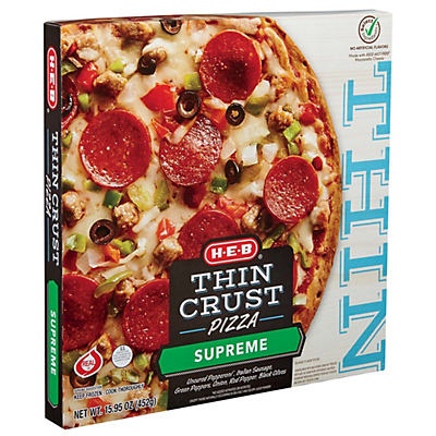 slide 1 of 1, H-E-B Classic Selections Deli Style Extra Thin Crust Supreme Pizza, 18 oz