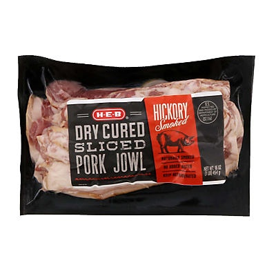 slide 1 of 1, H-E-B Dry Cured Sliced Pork Jowl, 16 oz