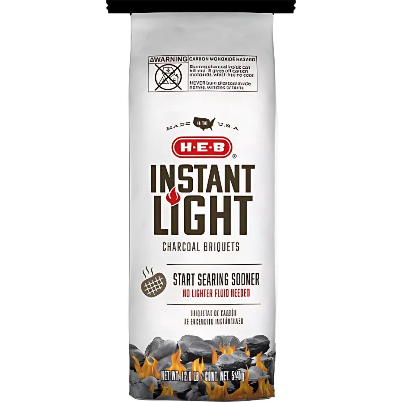 slide 1 of 1, H-E-B Instant Light Charcoal Briquets, 12 lb