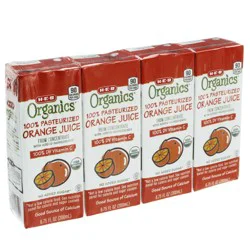 H-E-B Organics 100% Pasteurized Orange Juice 4 pk Juice Boxes