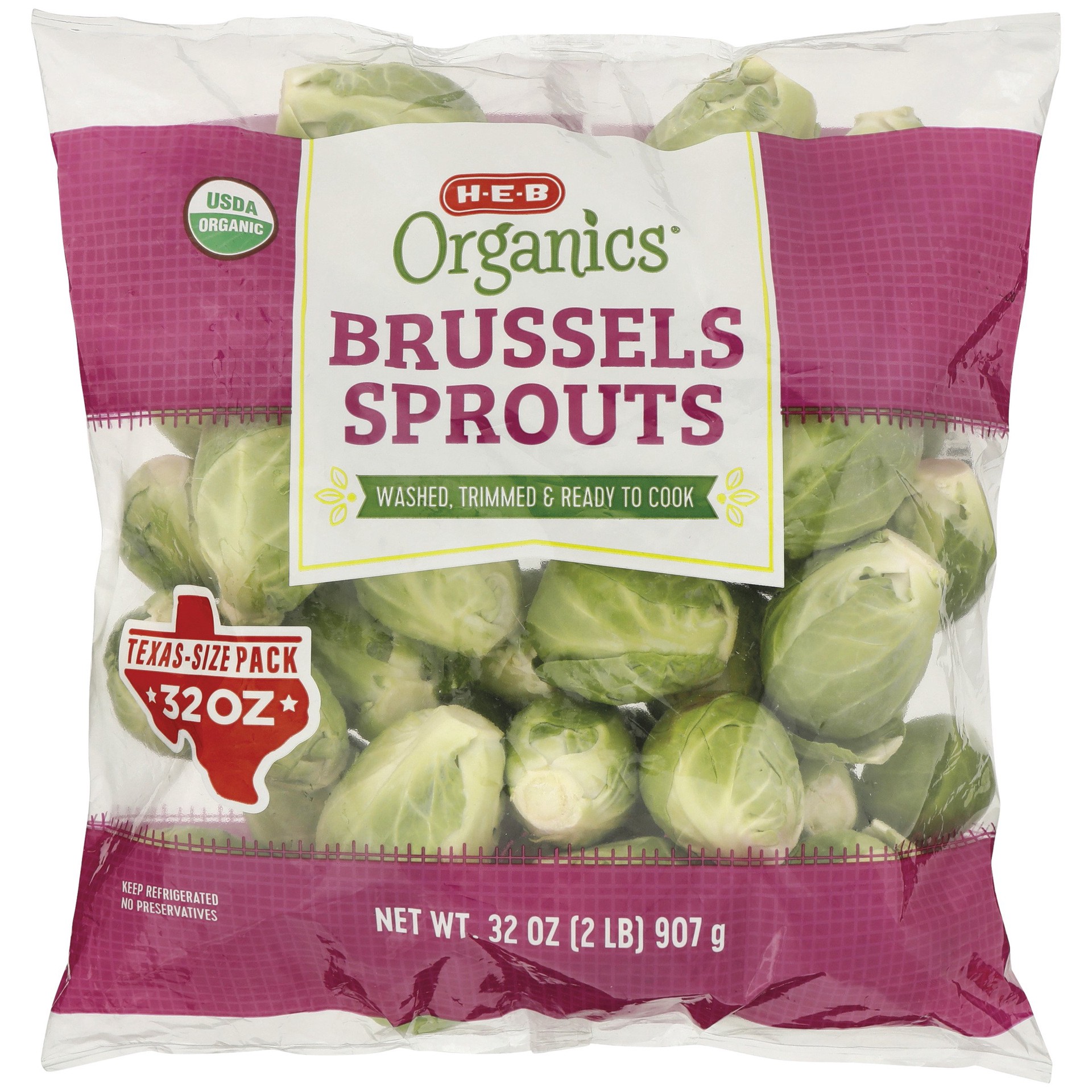 slide 1 of 1, H-E-B Organics Fresh Brussels Sprouts - Texas-Size Pack, 2 lb