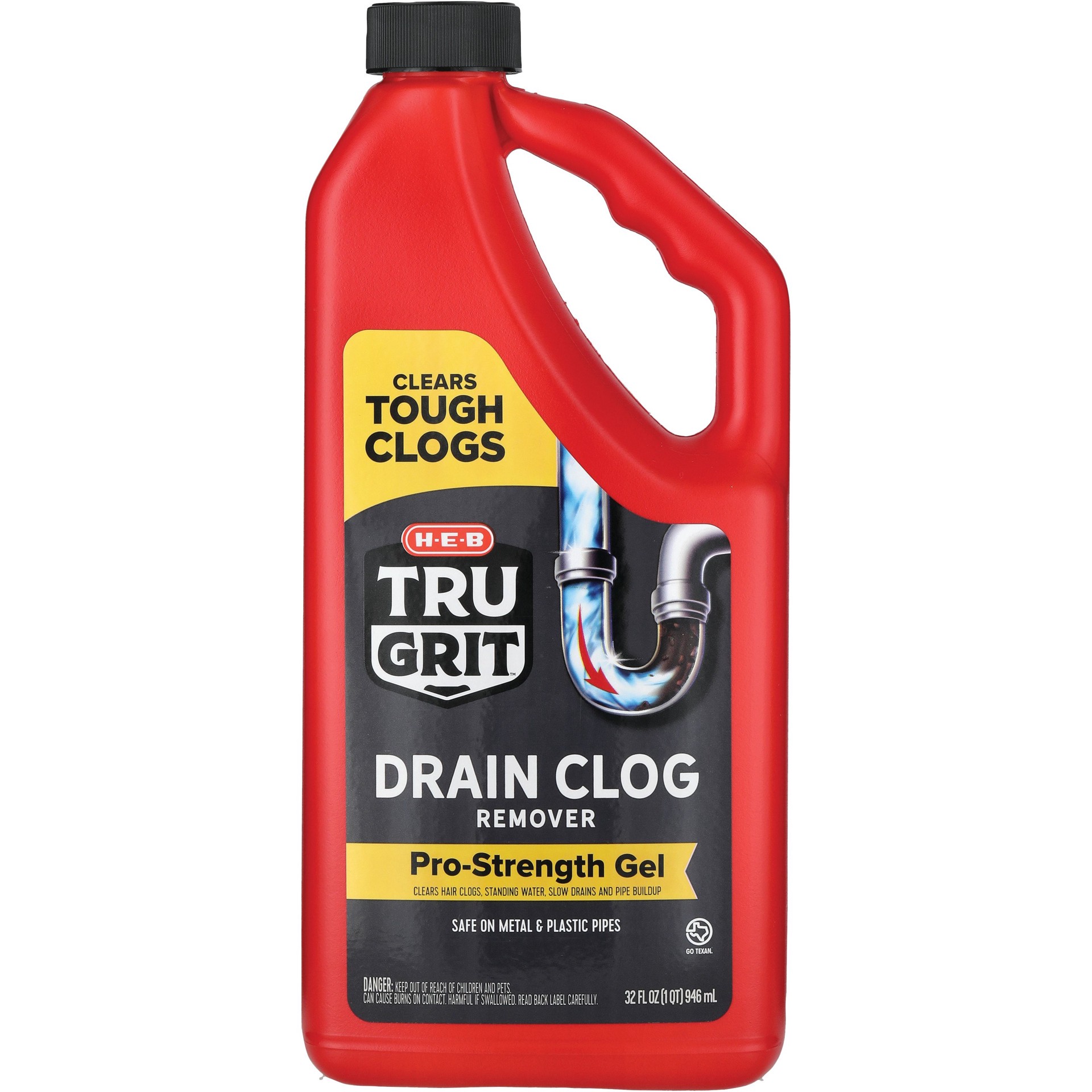 slide 1 of 1, H-E-B Tru Grit Drain Clog Remover, 32 oz