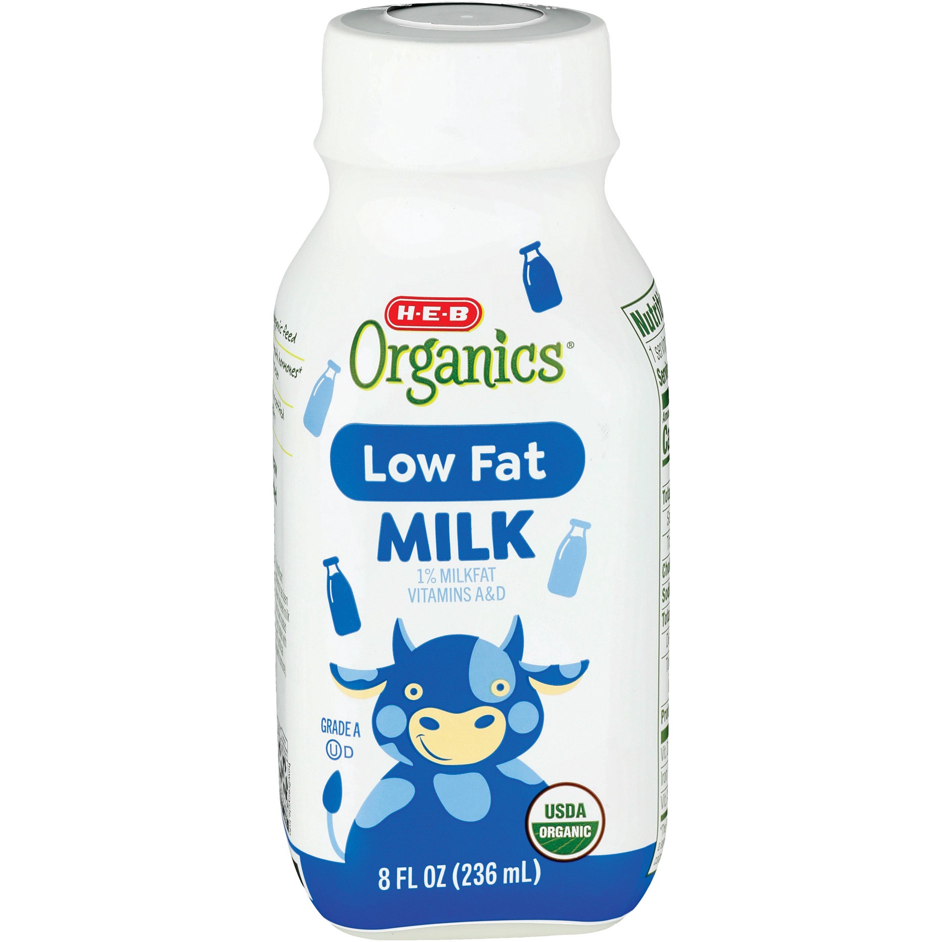 slide 1 of 1, H-E-B Organics Low Fat 1% Milk, 8 oz