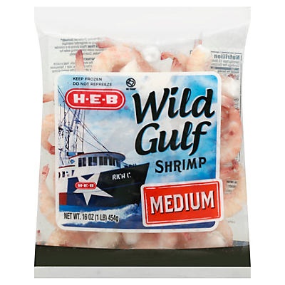 slide 1 of 1, H-E-B Medium Raw Wild Gulf Shrimp, 41-60 Count, 16 oz