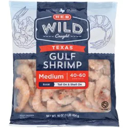 H-E-B Wild Caught Frozen Shell-On Tail-On Medium Texas Gulf Raw Shrimp, 40 - 60 ct/lb
