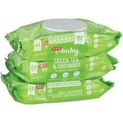 H-E-B Baby Wipes - Green Tea & Cucumber, 3 pk