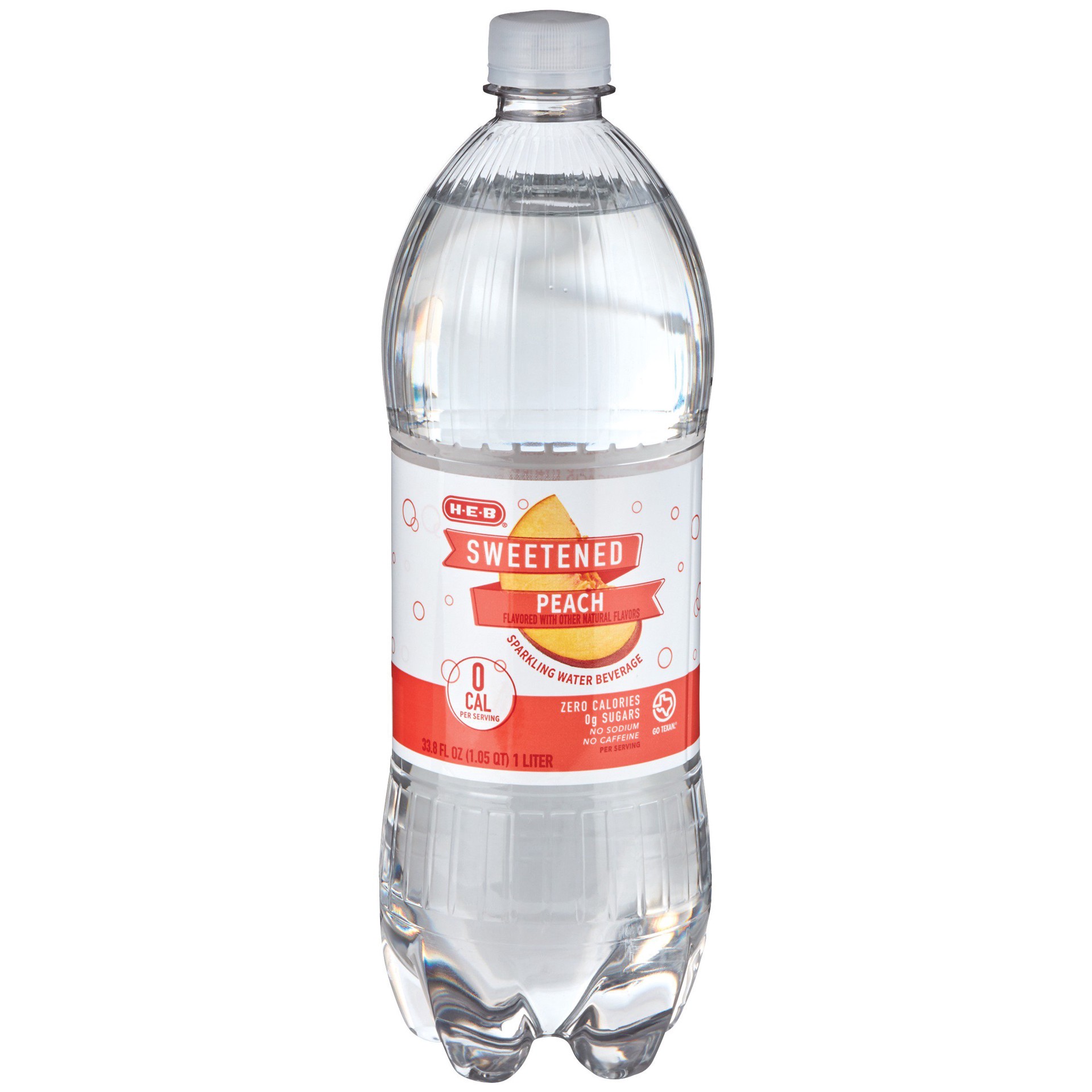 slide 1 of 1, H-E-B Sweetened Peach Sparkling Peach Water Beverage, 1 liter