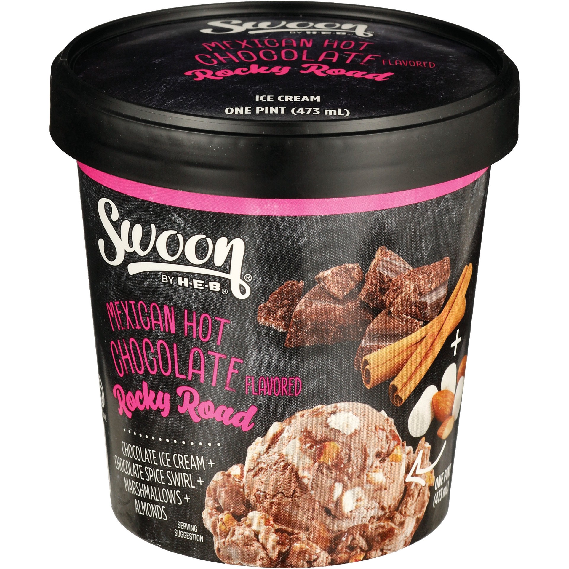 slide 1 of 1, Swoon by H-E-B Mexican Hot Chocolate Rocky Road Ice Cream, 1 pint