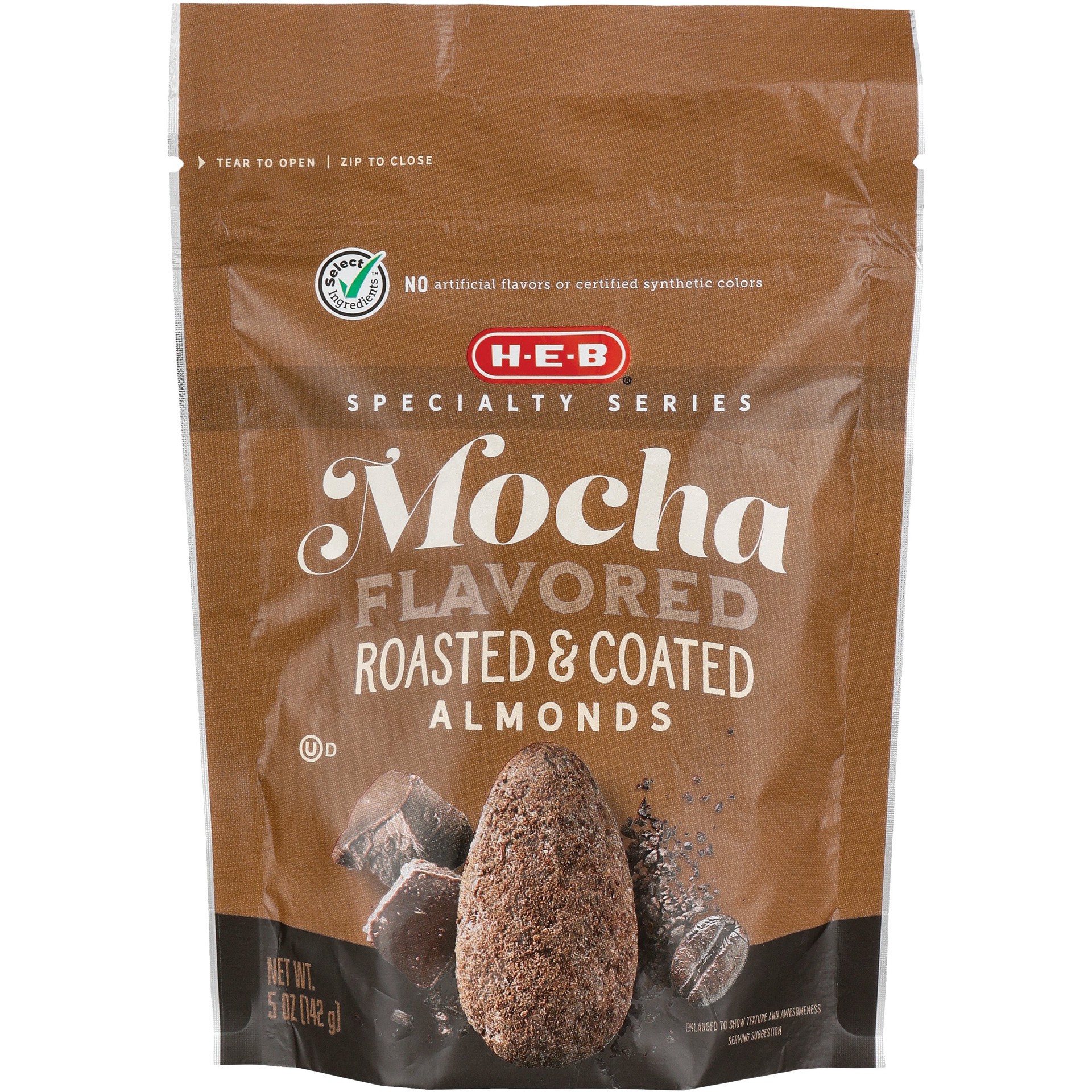 slide 1 of 1, H-E-B Mocha-Flavored Roasted Almonds, 5 oz