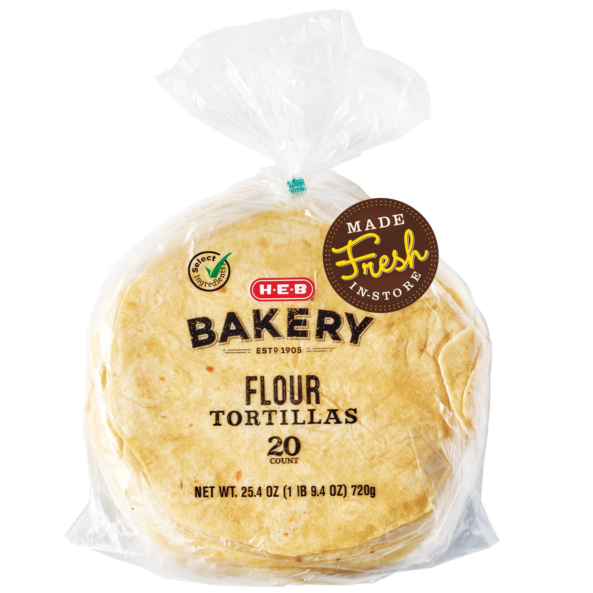 slide 1 of 1, H-E-B Bakery Flour Tortillas, 20 ct