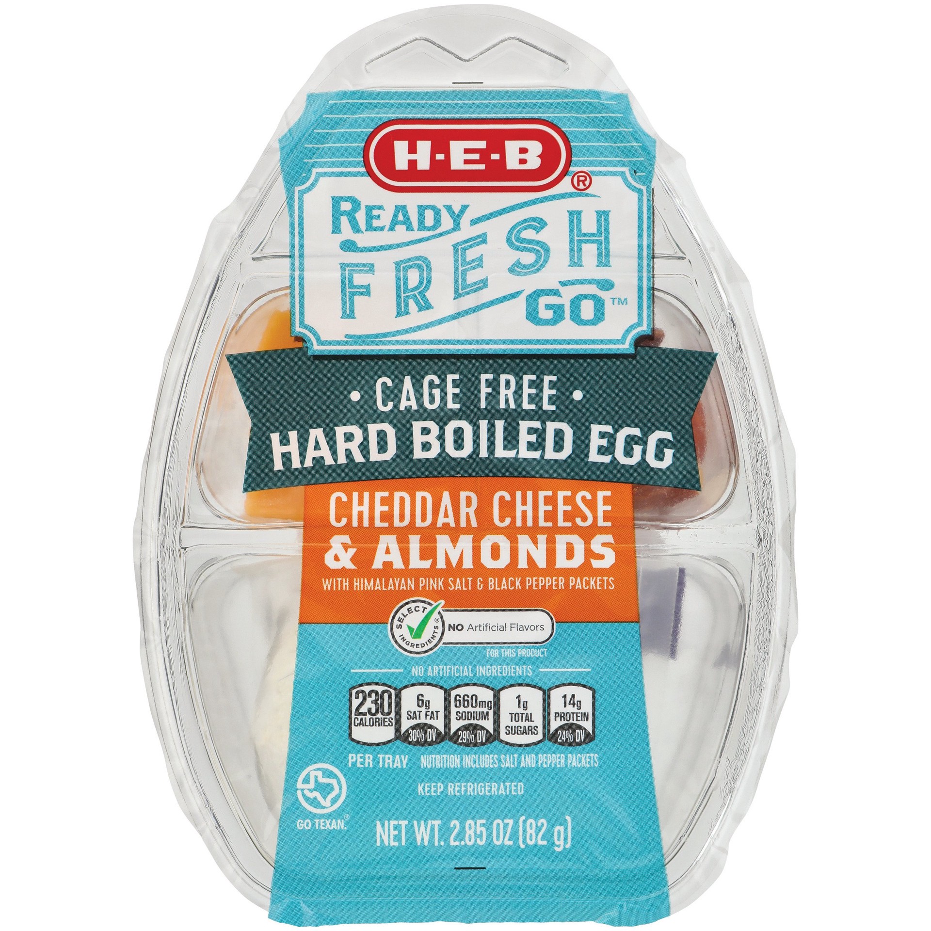 H-E-B Ready, Fresh, Go! Cage-Free Hard Boiled Egg, Cheddar & Almonds 2. ...