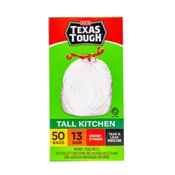 H-E-B Texas Tough Tall Kitchen Drawstring Trash Bags, 13 Gallon