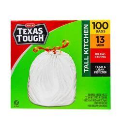 H-E-B Texas Tough Tall Kitchen Drawstring Trash Bags, 13 Gallon