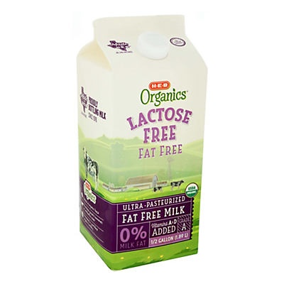 slide 1 of 1, H-E-B Organics Lactose Free Fat Free Milk, 1/2 gal