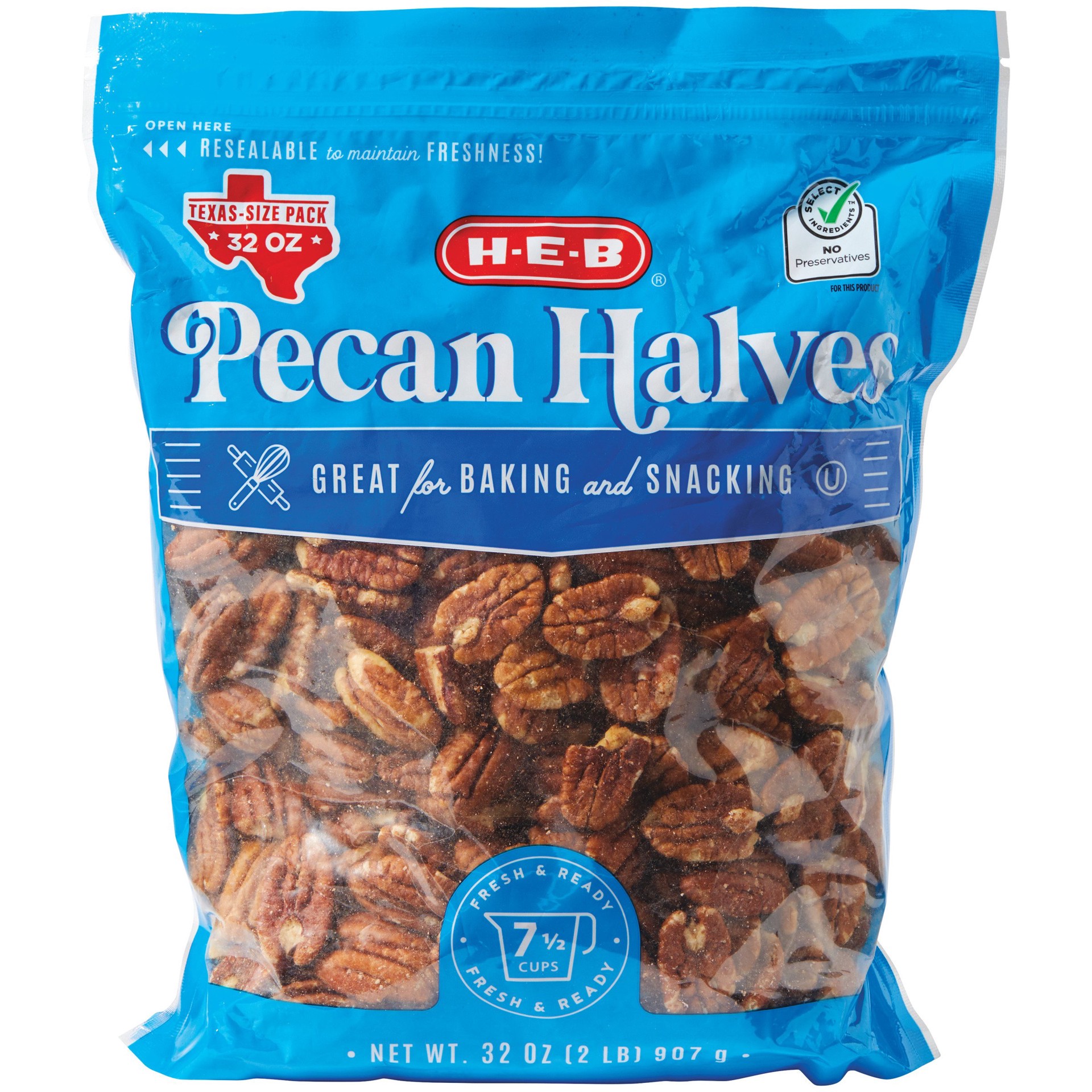 slide 1 of 1, H-E-B Pecan Halves - Texas-Size Pack, 32 oz