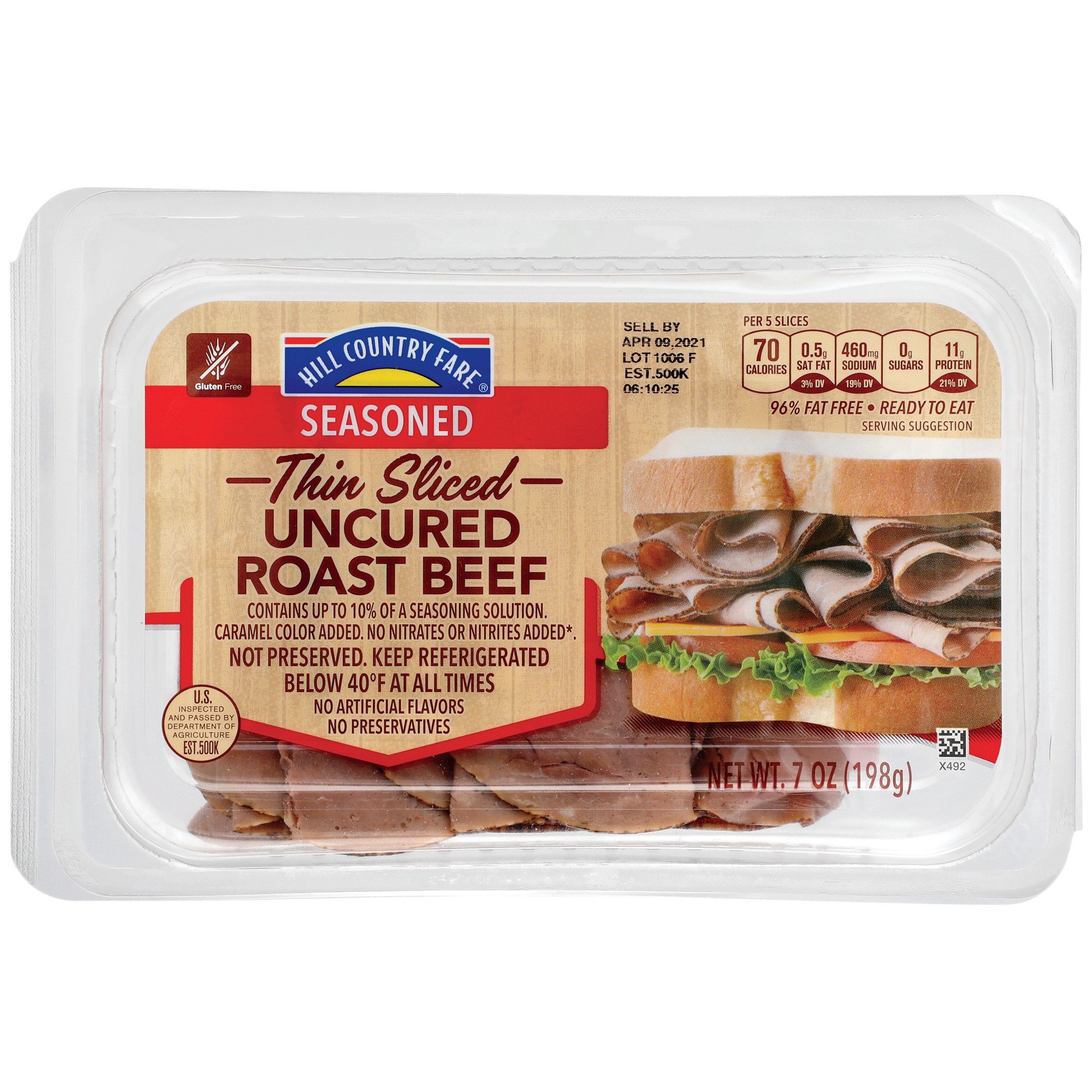 slide 1 of 1, Hill Country Fare Thin Sliced Roast Beef, 7 oz