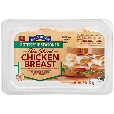 slide 1 of 1, Hill Country Fare Thin Sliced Rotisserie Chicken Breast, 9 oz