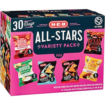 slide 1 of 1, H-E-B All Stars Chip Variety Pack 1 oz Bags, 30 ct