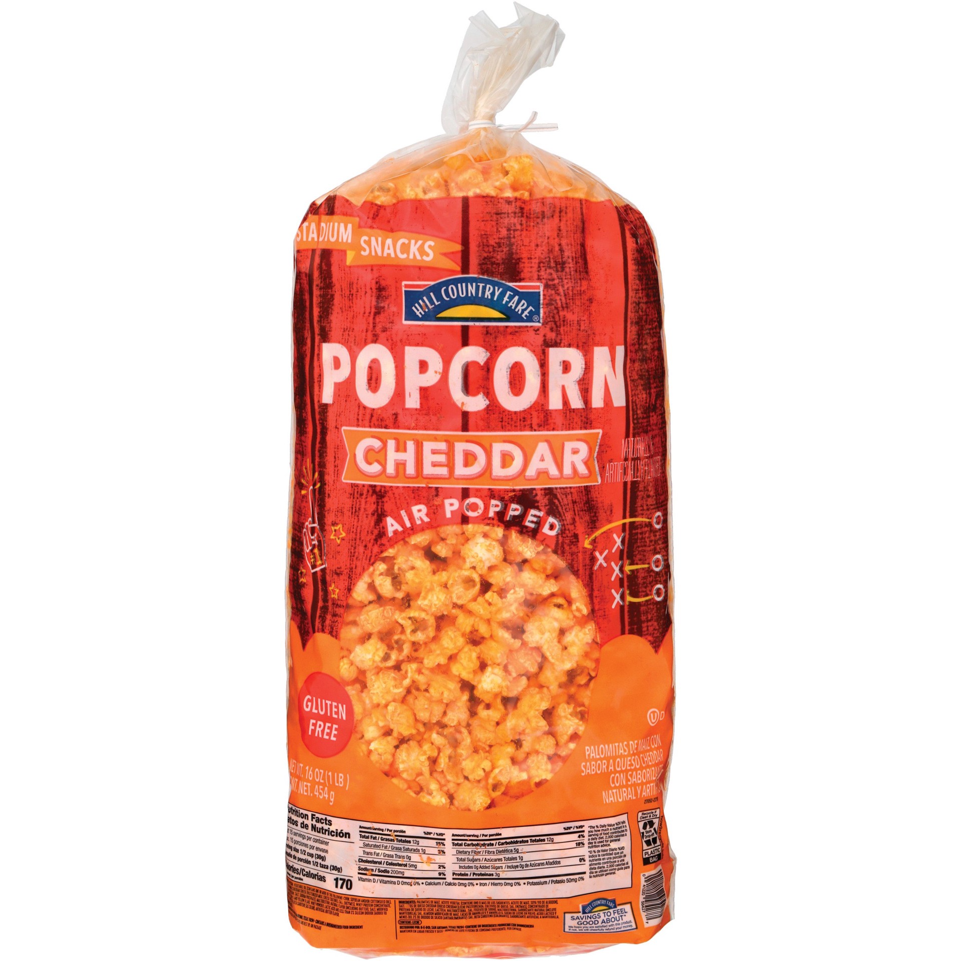slide 1 of 1, Hill Country Fare Stadium Snacks Air Popped Popcorn - Cheddar, 16 oz