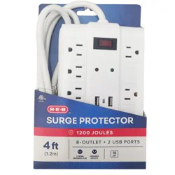 H-E-B 8-Outlet Surge Protector Power Strip with 2 USB Ports