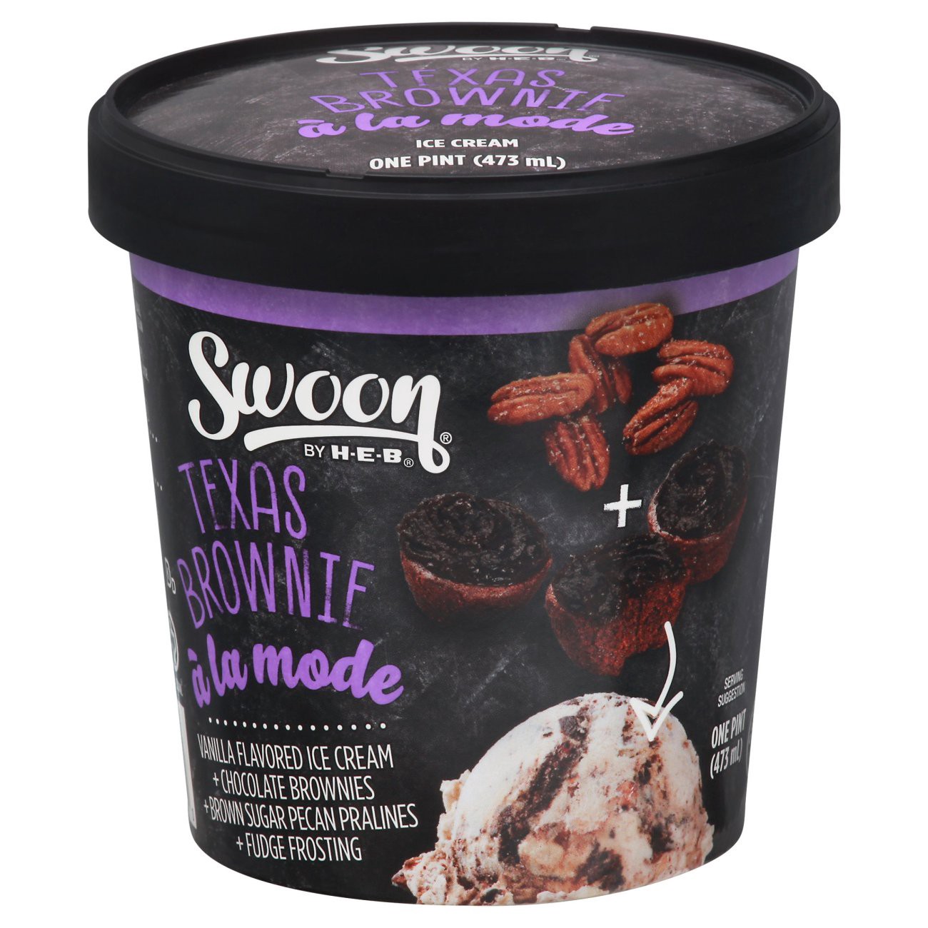slide 1 of 1, Swoon by H-E-B Texas Brownie la Mode Ice Cream, 1 pint