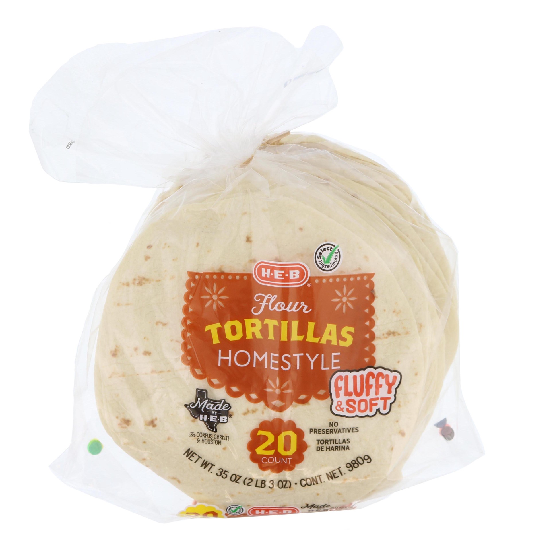 slide 1 of 1, H-E-B Homestyle Flour Tortillas, 20 ct