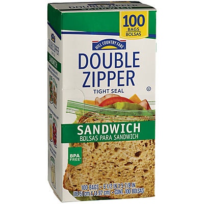 slide 1 of 1, Hill Country Fare Double Zipper Sandwich Bags, 100 ct