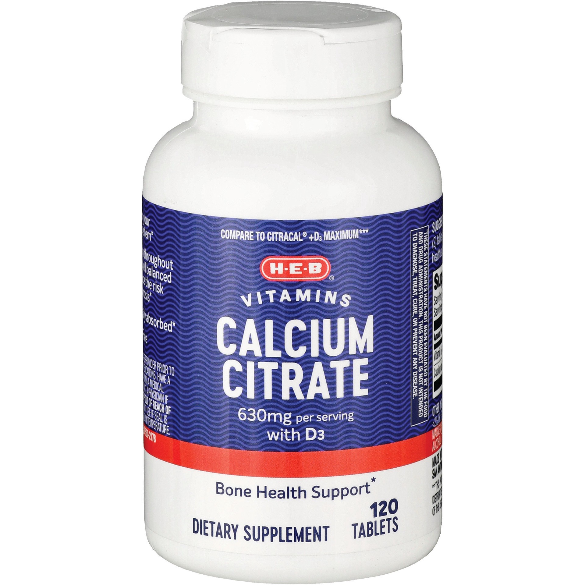 slide 1 of 1, H-E-B Vitamins 650 mg Calcium Citrate with D3 Tablets, 120 ct