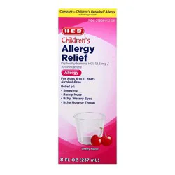 H-E-B Children's Allergy Relief DiphenhydramineLiquid – Cherry Flavor