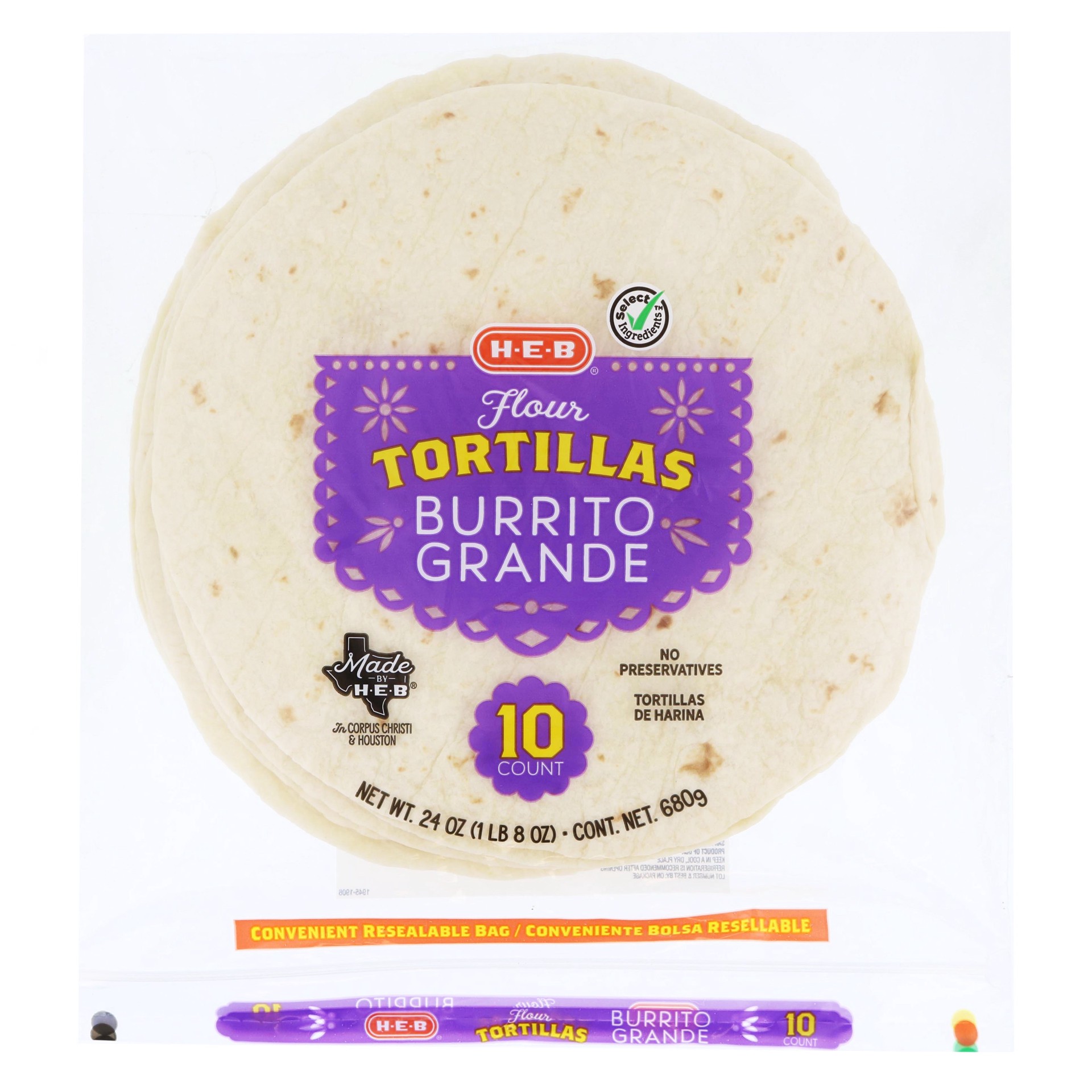 slide 1 of 1, H-E-B Burrito Grande Flour Tortillas, 10 ct