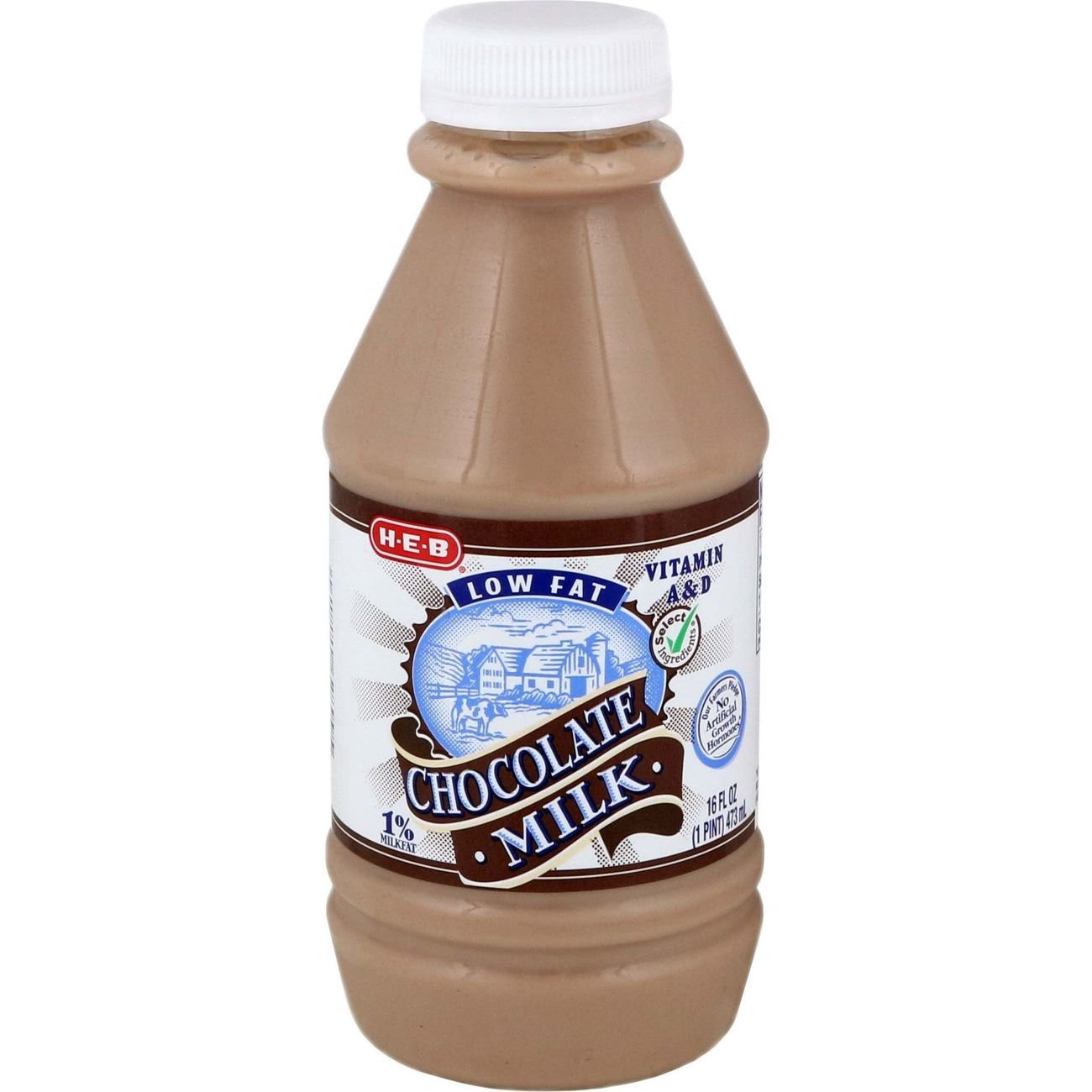 slide 1 of 1, H-E-B 1% Low-Fat Chocolate Milk, 1 pint