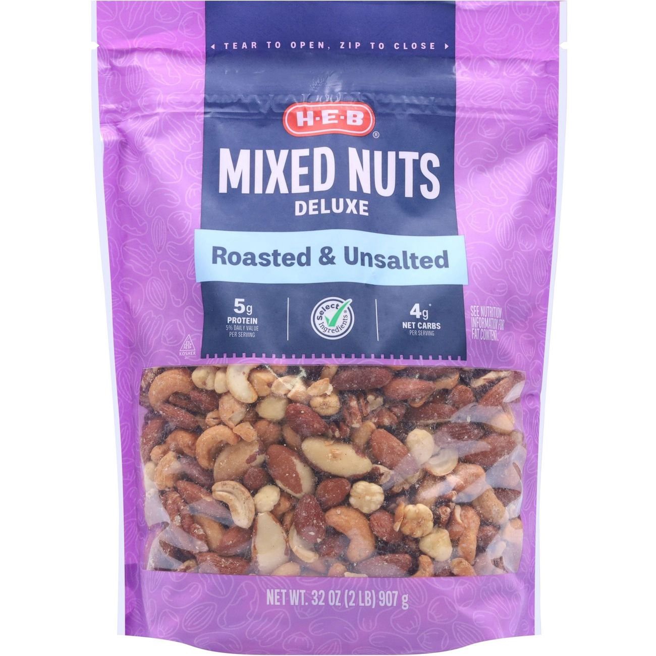 slide 1 of 1, H-E-B Deluxe Unsalted Roasted Mixed Nuts, 32 oz