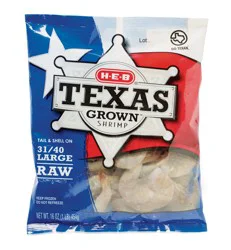 H-E-B Texas Grown Shell-On Tail-On Large Raw Frozen Shrimp, 31 - 40 ct/lb