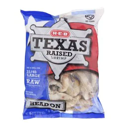 H-E-B Texas Raised Head-On Tail-On Large Raw Frozen Shrimp, 31 - 40ct/lb