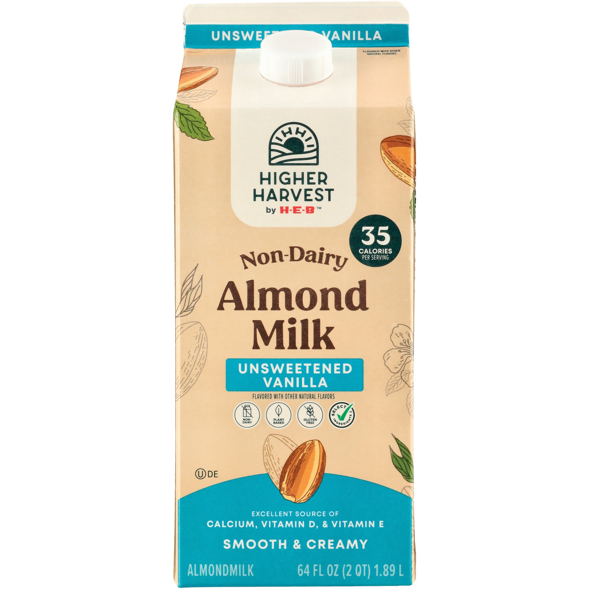 slide 1 of 1, Higher Harvest by H-E-B Non-Dairy Unsweetened Vanilla Almond Milk, 1/2 gal