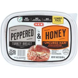 H-E-B Peppered Turkey Breast & Honey Ham Lunch Meat - Combo Pack